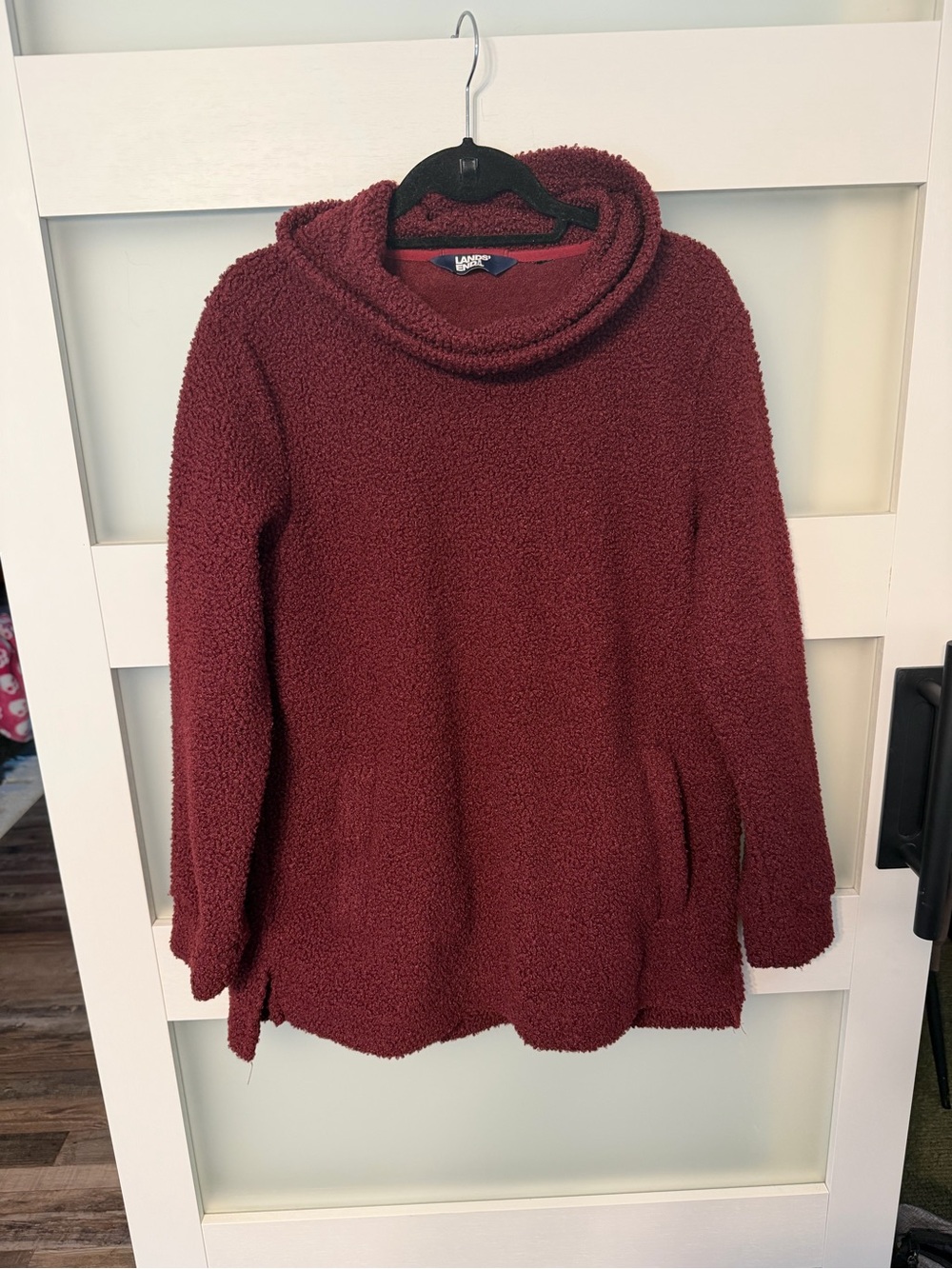 Lands' End Women's Plush Cowl Neck Pullover - Burgundy